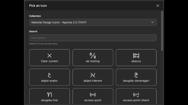 Schermafbeelding van de Iconify Field icon picker